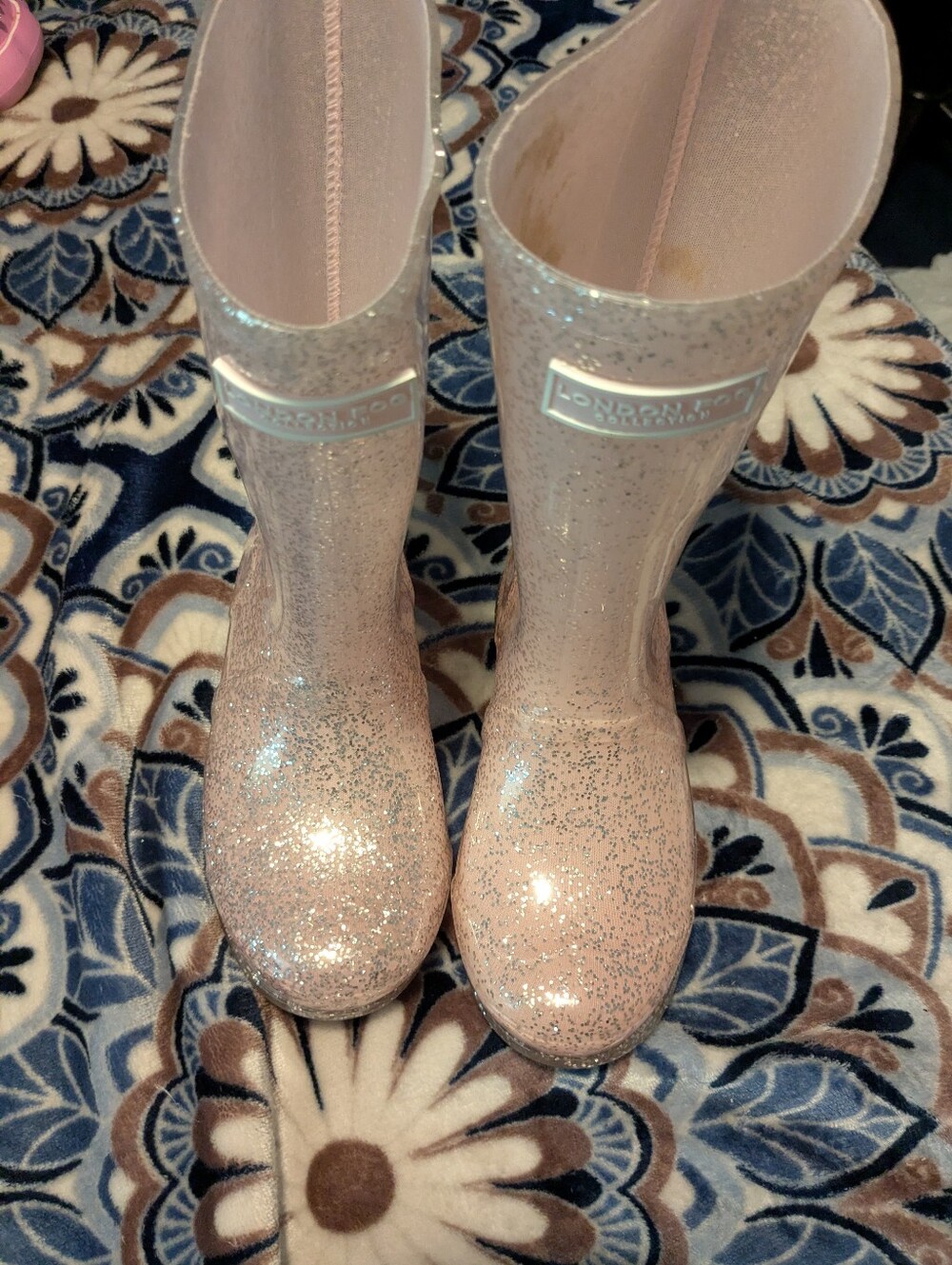 London Fog Pink Glitter Women's Rain Boots